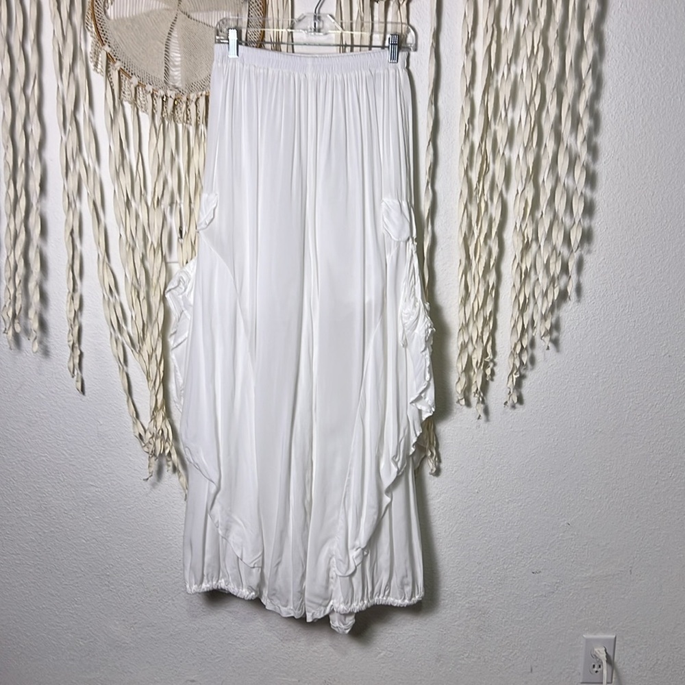 Catwalk Studio White lagenlook Bohemian Gypsy Wide Leg Flowy Pant M